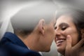 Detail of just married husband and wife right before giving each other a kiss Royalty Free Stock Photo