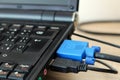 Detail of keyboard and cables in black laptop Royalty Free Stock Photo