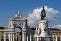 Detail of the King D. Jose statue at the Comercio Square Praca do Comercio with the Rua Augusta Triumphal Arch on the background