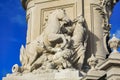 Detail of King Jose I Statue at Commerce Square, Praca do Comercio in front of Triumphal Arch in Lisbon, Portugal Royalty Free Stock Photo