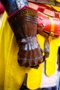 Detail knight armor. Gloves of a knight.
