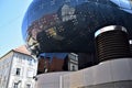 Detail of Kunsthaus Graz, amorphous blue museum of modern art in Graz on the bank of the river Mura.