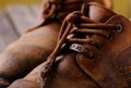 Detail of laces on leather shoes Royalty Free Stock Photo