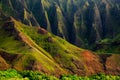 Detail landscape view of Na Pali rugged cliffs, Kauai
