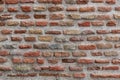 Detail of a large section of a red, brick wall worn down by time Royalty Free Stock Photo