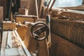 Detail of lathe control element in a joinery