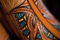 detail of leather inlays on cowboy boot shaft Royalty Free Stock Photo