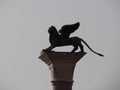 Detail of lion on an elegant column at the entrance of St Marks Square in Venice Royalty Free Stock Photo