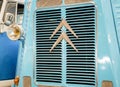 Detail with logo of old mythic french van