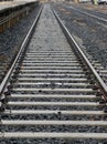 Detail looking up new tracks with concrete sleepers and bluestone surrounds