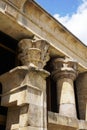 Detail of lotus shaped egyptian temple columns, Debod temple, in Madrid Royalty Free Stock Photo