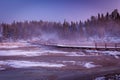 Detail on Mammoth Hot Springs with steamy terraces during winter snowy season in Yellowstone National Park, Wyoming Royalty Free Stock Photo