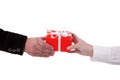 Detail of a man giving a gift to a woman Royalty Free Stock Photo