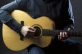 Detail of man playing acoustic guitar. Royalty Free Stock Photo