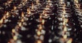 Detail of Many red votive candles light with shallow depth of field inside Chinese temple Royalty Free Stock Photo