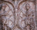 Detail of marble carvings on the Baptistery, Parma