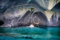 Detail of the marble cathedral in lake General Carrera with blue Royalty Free Stock Photo