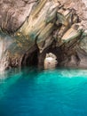 Detail of the marble cathedral in lake General Carrera with blue water, Patagonia of Chile. Carretera Austral Royalty Free Stock Photo