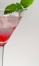 A detail of pink martini drink glass with mint twig