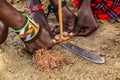 Detail of Masai men making a fire, Ken Royalty Free Stock Photo