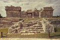 Detail of a Mayan temple during sunset Royalty Free Stock Photo