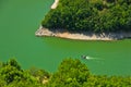 Detail of meanders at rocky river Uvac gorge on sunny morning Royalty Free Stock Photo