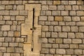 Detail medieval castle masonry stone wall embrasure