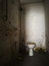 Detail from messy interior of abandoned building. Restroom with mold and moisture on a wall with a humidity dirty and unhealthy