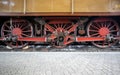 Detail of the metal wheels of an ancient steam train