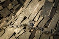Detail of metal and writing on sculpture Arria - The Angel of the Nauld. A 10 meter high steel statue made by award winning artist Royalty Free Stock Photo