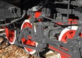 detail of  metallic wheels of the old black one\r\ntrain steam locomotive Royalty Free Stock Photo