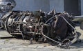 Detail of the Mi-24 helicopter. Remains of a destroyed Russian Air Force combat helicopter Hind Crocodile. Engine rotor, blades, Royalty Free Stock Photo