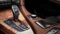 Detail of modern car interior gear stick automatic transmission Royalty Free Stock Photo