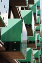 Detail of modern green glass balcony during sunny day