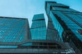 Detail of a modern high buildings in Moscow. corporate building with curved glass facade. Part of building in hi-tech style Royalty Free Stock Photo