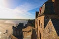 Detail of the Mont Saint Michel Abbey in Lower Normandy France at morning time. Sunny spring morning view Royalty Free Stock Photo