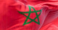 Detail of the Morocco national flag waving in the wind
