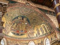 Detail of mosaic showing Jesus and Virgin Mary, decorating dome interior in roman catholic church Royalty Free Stock Photo