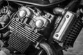 Detail of motorcycle engine for transportation or technology concept. Royalty Free Stock Photo