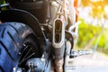 Detail of a motorcycle exhaust pipes,motorcycle engine Royalty Free Stock Photo