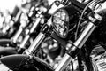 Detail of a motorcycle headlight. Black and white photo. Royalty Free Stock Photo