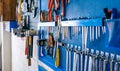 Detail of motorcycle workshop tools board Royalty Free Stock Photo