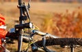 Detail of a mountain bike after ride in nature. Royalty Free Stock Photo