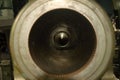Detail of the mouth of a large caliber ww2 cannon, the internal lining and the bullet at the bottom are clearly visible