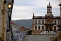 Street view with antique colonial buildings in Ouro Preto city, Minas Gerais