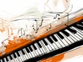 Detail of a music keyboard with notes grunge background in hand-drawn style Royalty Free Stock Photo