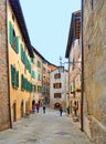 Detail of narrow street in old historic alley in the medieval village of Anghiari near city of Arezzo in Tuscany, Ital