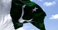 Detail Of The National Flag Of Pakistan Waving In The Wind On A Clear Day