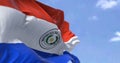 Detail of the national flag of Paraguay waving in the wind on a clear day Royalty Free Stock Photo