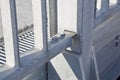 Detail of a new customizes prefabricated metal carpentry with galvanized steel components and welded and bolted steel flanges Royalty Free Stock Photo